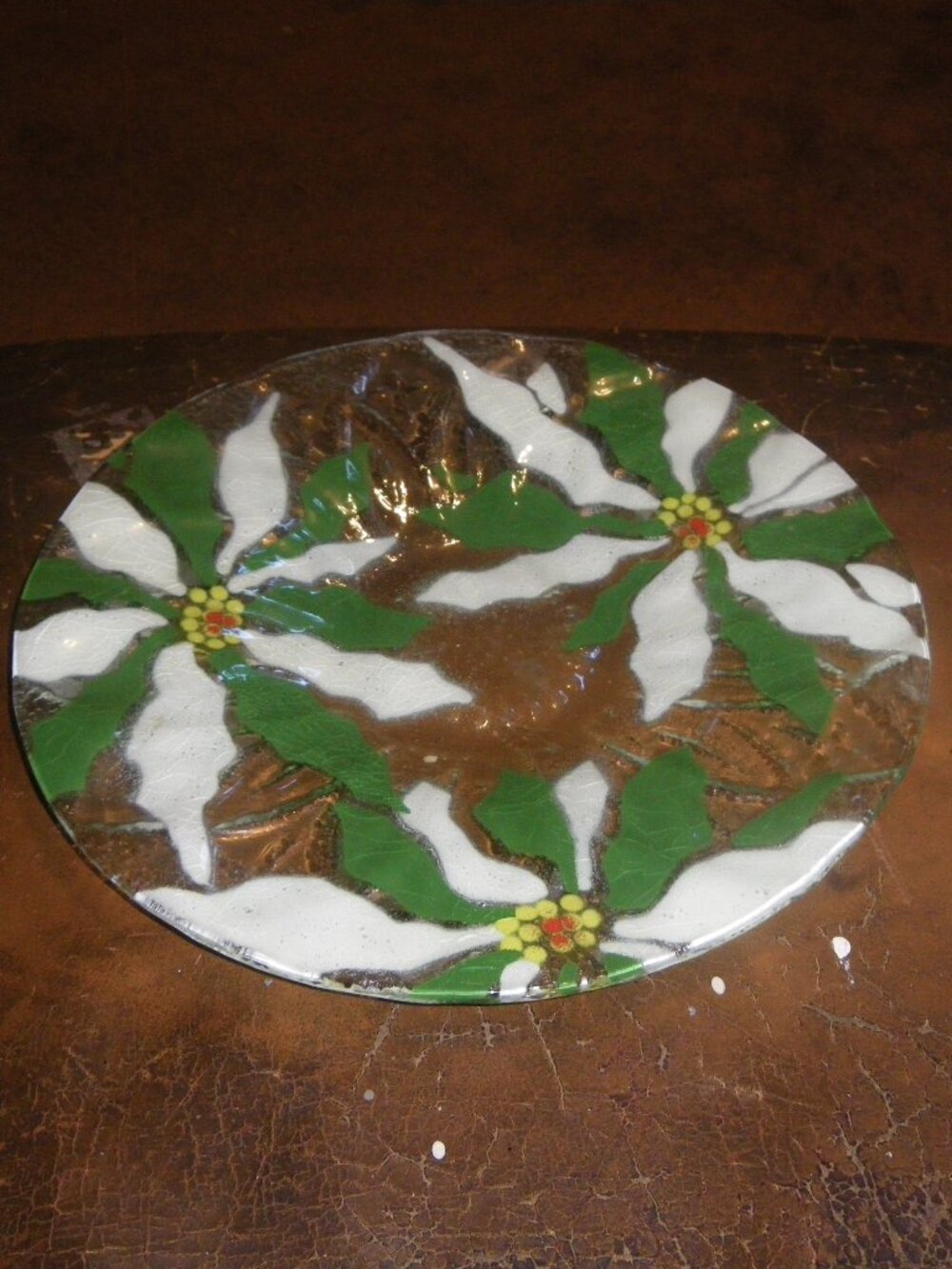 Sydenstricker Floral Fused Glass Plate Round 11" Clear Artisan Home Decor